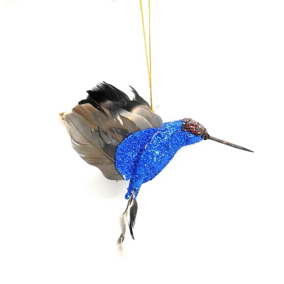 Blue and Black Glittered Hummingbird Christmas Tree Ornament NWT - Picture 1 of 5